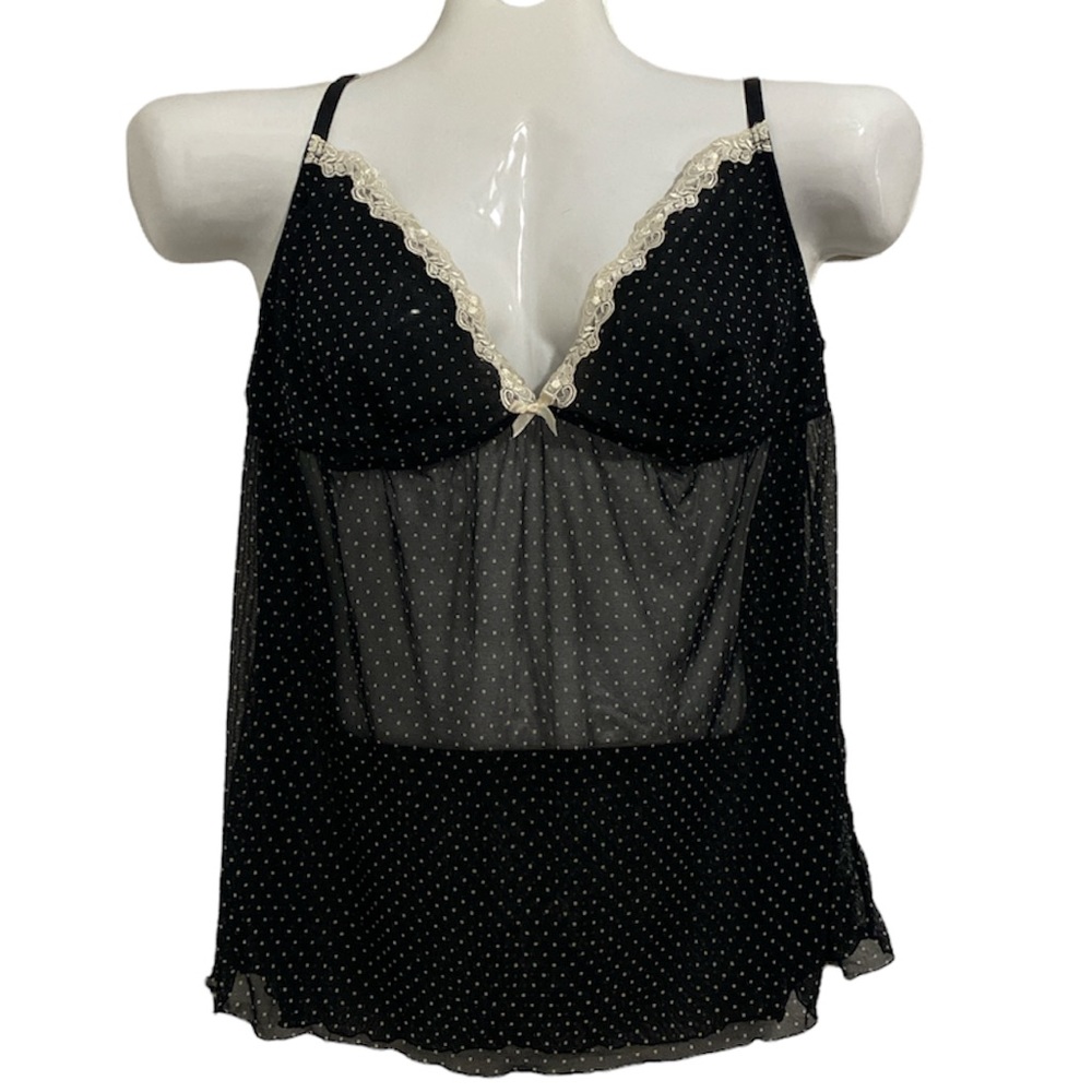 Cacique black and white polka dot sheer babydoll lingerie